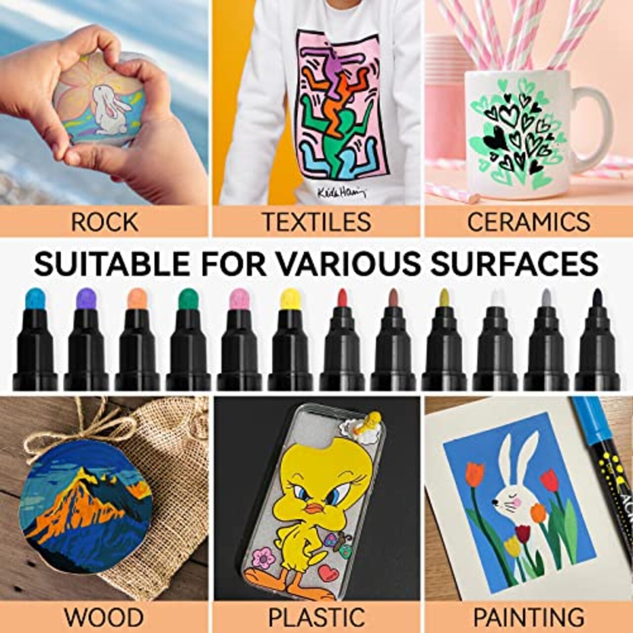 24-Color Paint Markers Dual Tip Acrylic Paint Pens Ideal for Wood, Rock, Canvas, Stone, Glass, Ceramic, and DIY Crafts Art Supplies